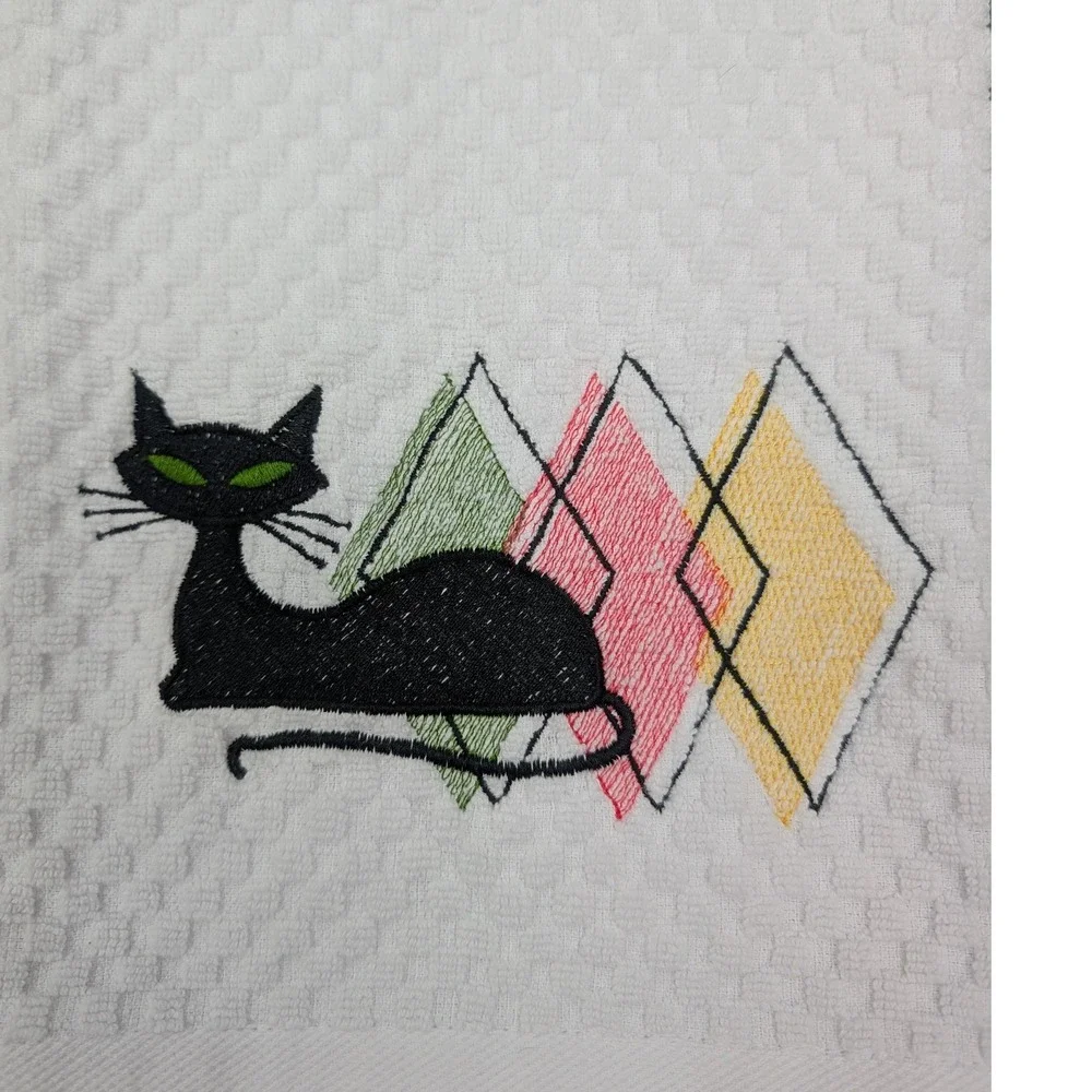 Retro Mid Century Modern Atomic Cat Kitchen Bath Towel Great Gift Idea!